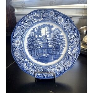 Staffordshire Liberty Blue White Plate Independence Hall 10" England